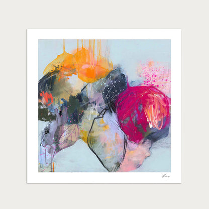 Abstract art print with colorful brush strokes on a light background